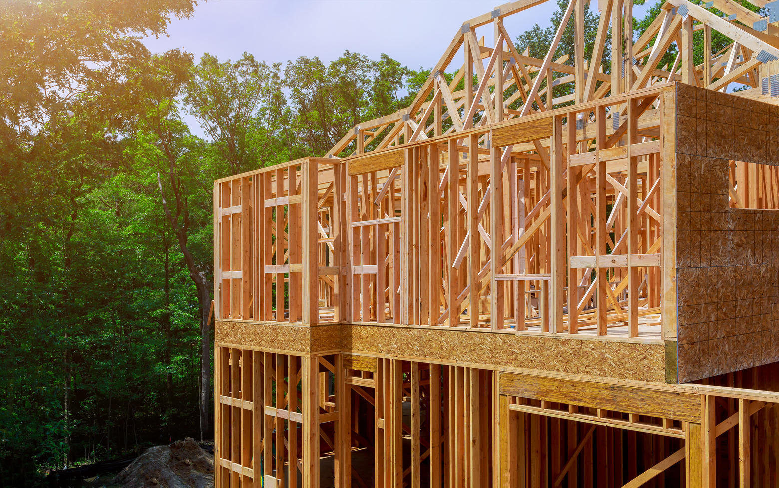 Building construction, wood framing structure at new property development